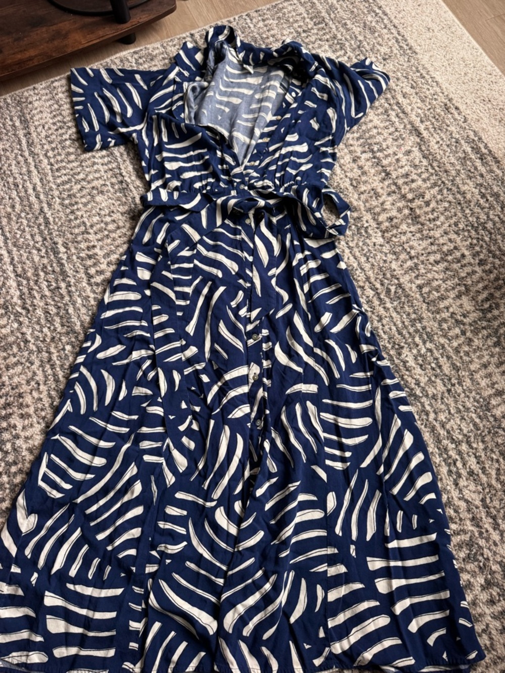 H&M Navy and White Printed Maxi Wrap Dress